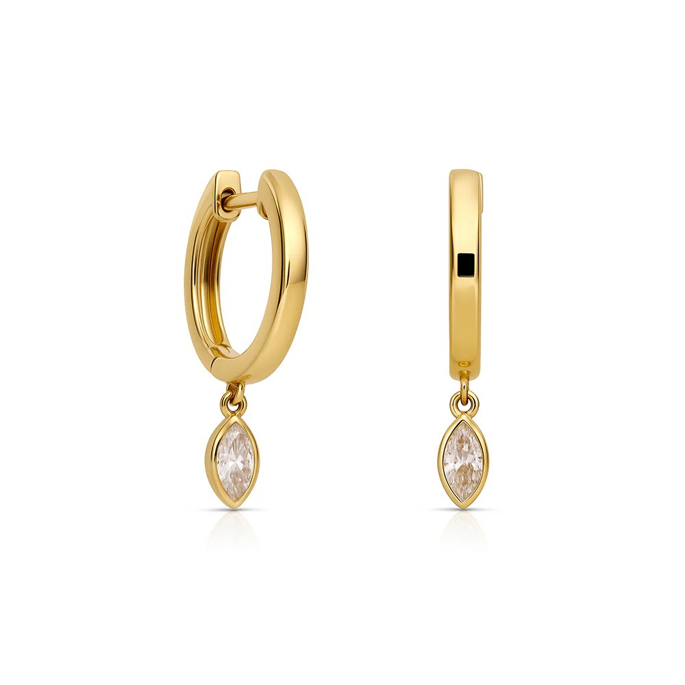 Marquise Drop Huggie Earrings - Yellow Gold