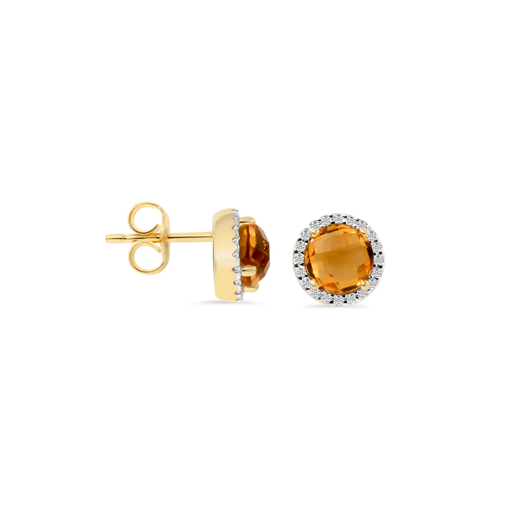 Citrine & Diamond Stud Earrings - Yellow Gold