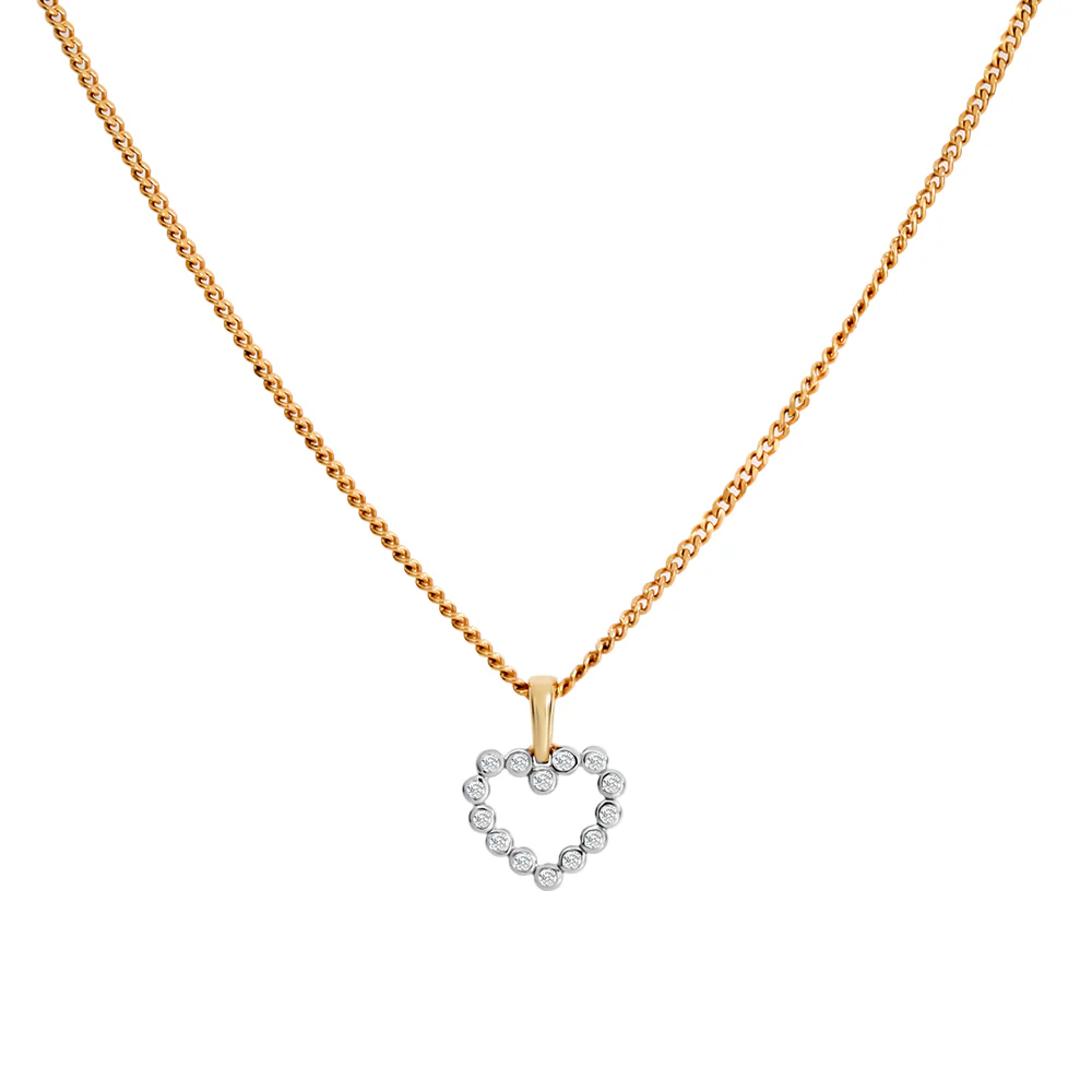 Bezel Set Heart Shaped Diamond Necklace 0.07ct TDW - Yellow Gold