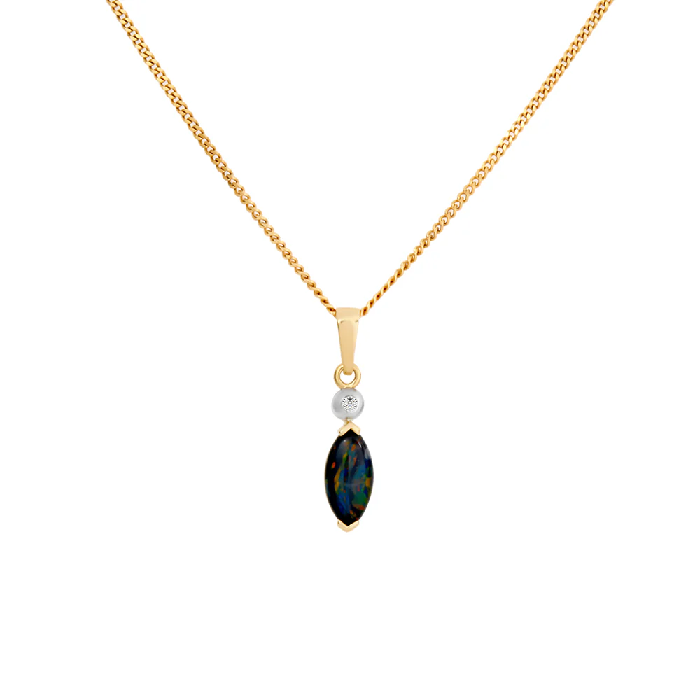 Triplet Opal Marquise & Diamond Necklace - Yellow Gold