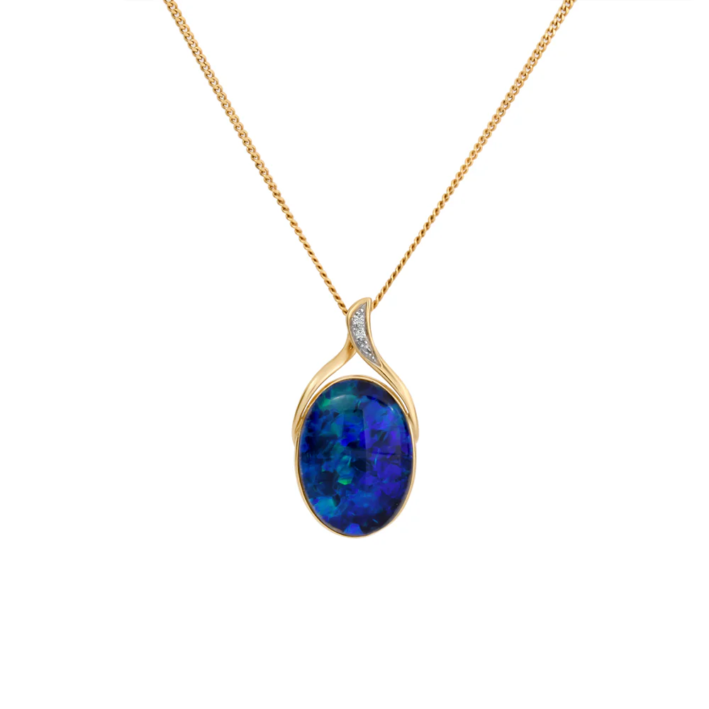 Triplet Opal & Diamond Necklace - Yellow Gold