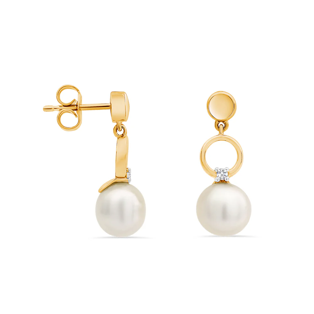 Pearl & Diamond Drop Earrings