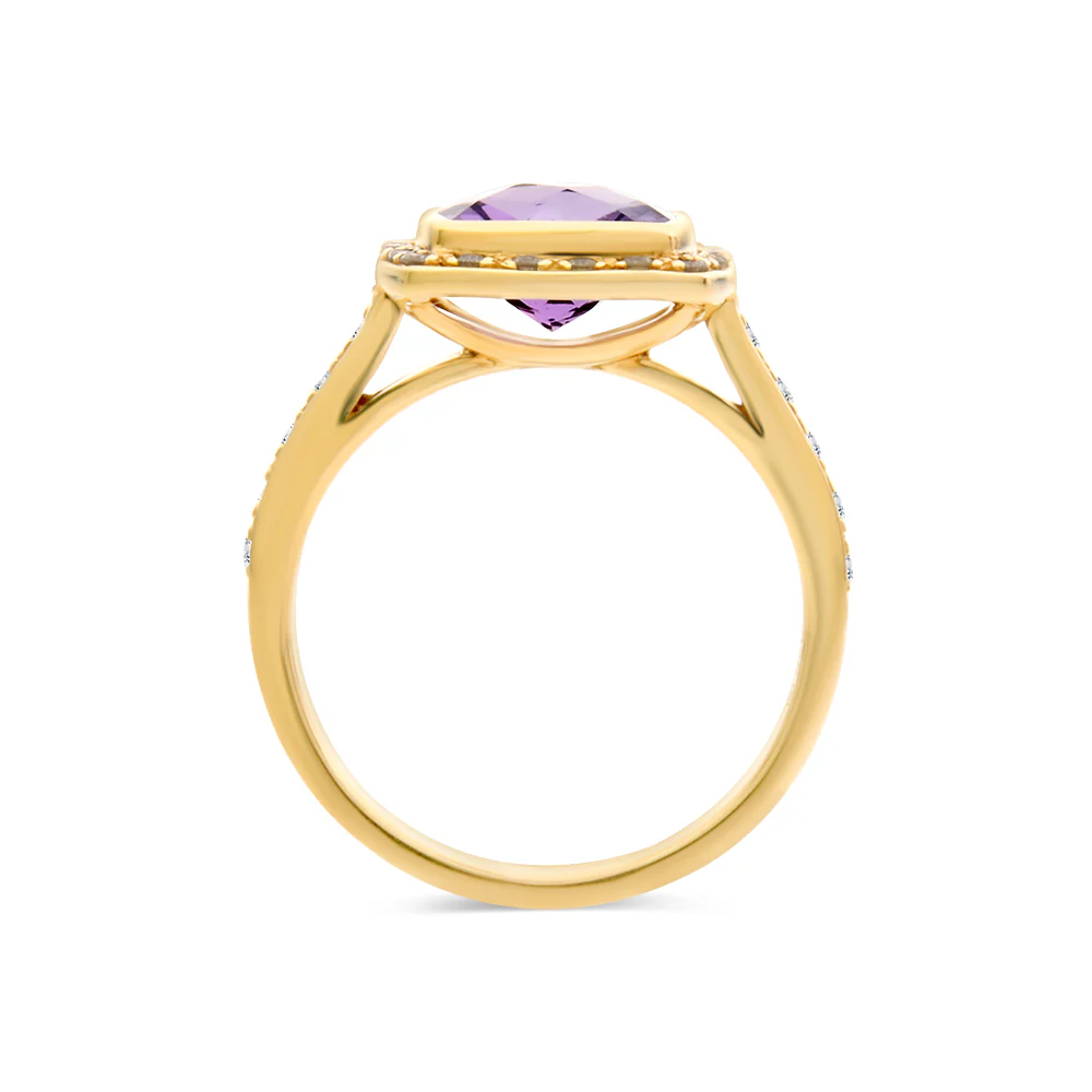 Checkerboard Cushion Cut Amethyst & Diamond Ring - Image 2