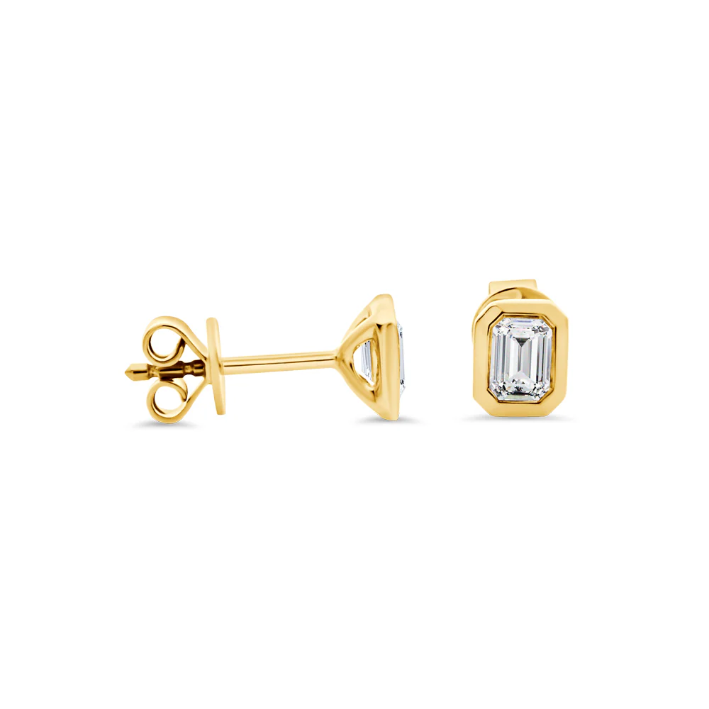Bezel Set Emerald Cut Lab Grown Stud Earrings