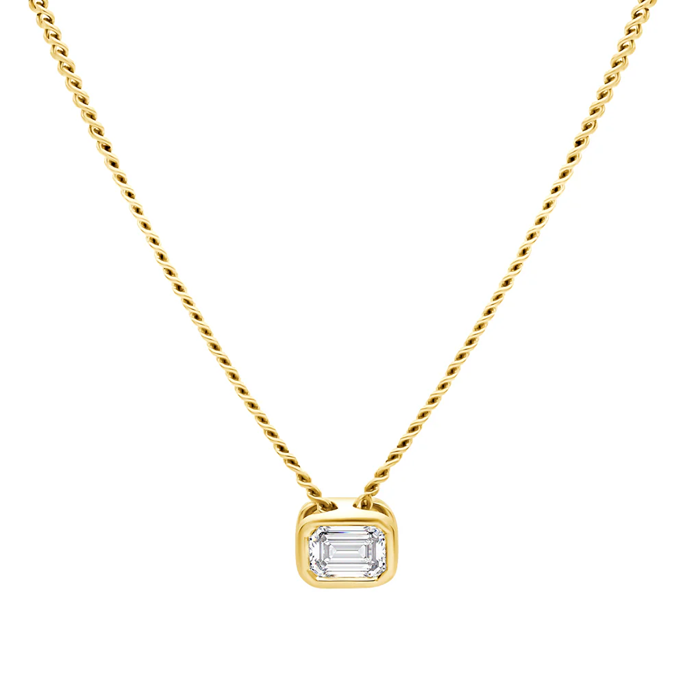 Lab Grown Emerald Cut Bezel Set Slider Necklace