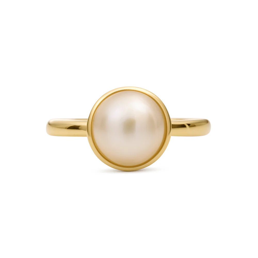 9mm Mabe Pearl Bezel Set Ring - Yellow Gold