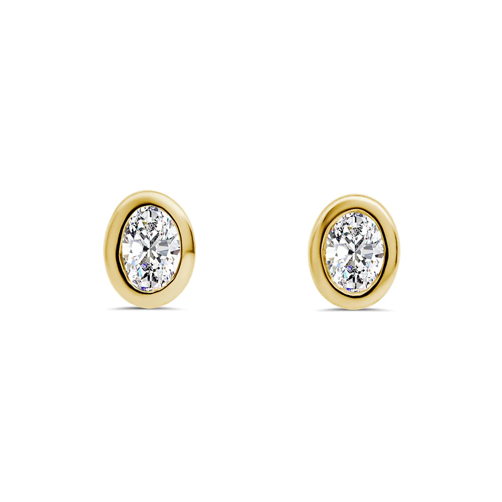 Lab Grown Oval Cut Bezel Set Stud Earrings