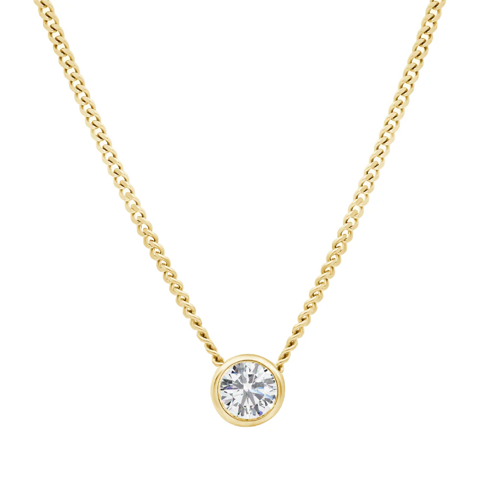 Lab Grown Round Brilliant Cut Bezel Set Slider Necklace 0.25ct tDW - Yellow Gold