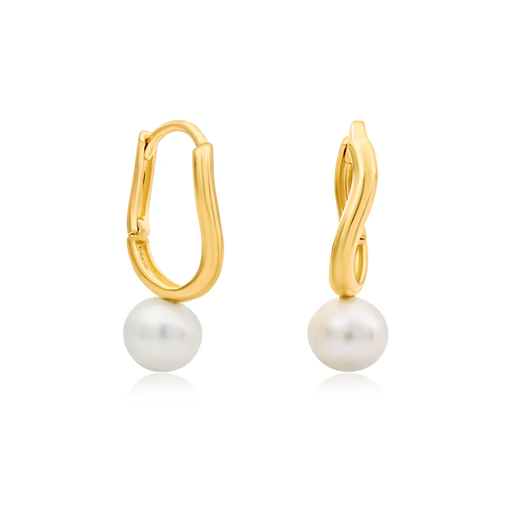 Pearl & Free Form Huggie Earrings