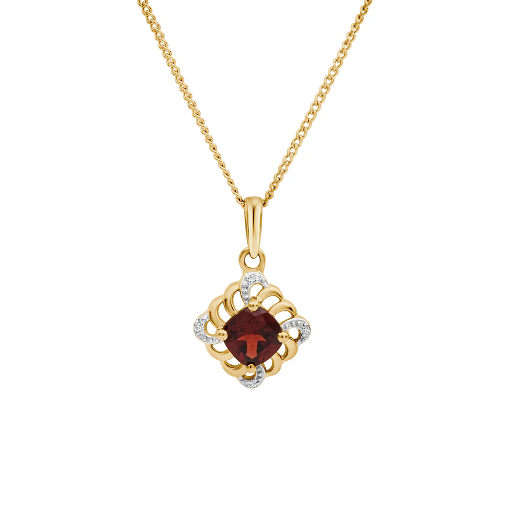 9CT YG GARNET & DIAMOND PENDANT