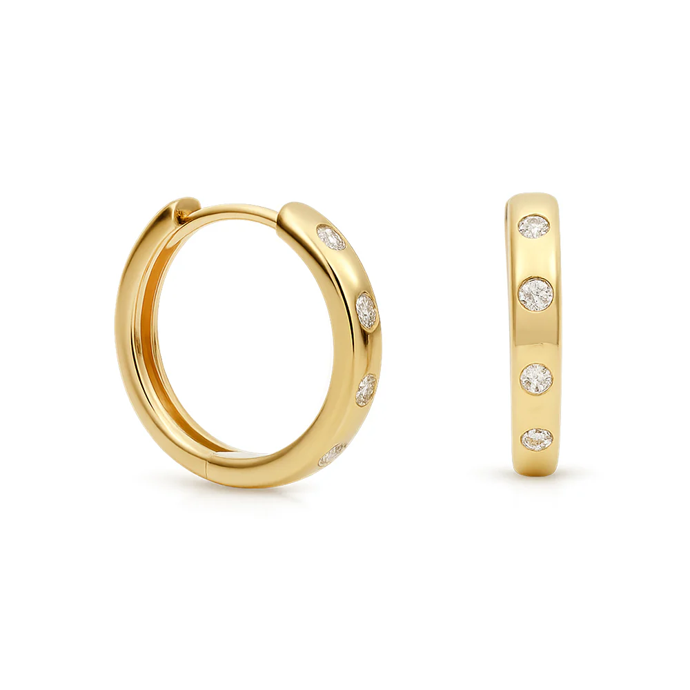 Flush Set Diamond Huggie Earrings