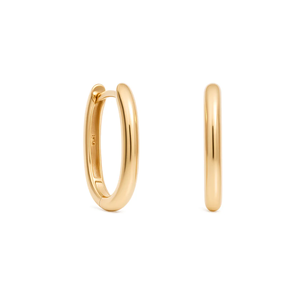 Oval Huggie Earrings 16mm - Yellow Gold