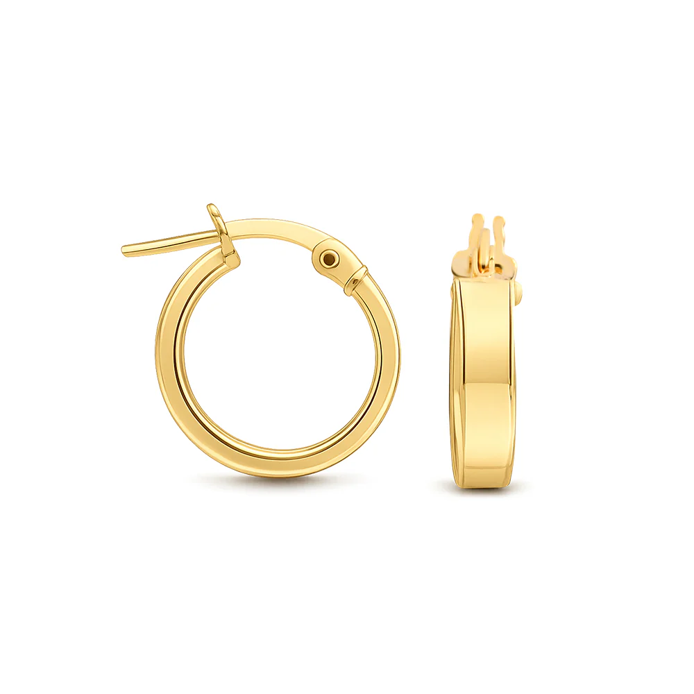 Square Profile Hoop Earrings 10mm - Yellow Gold
