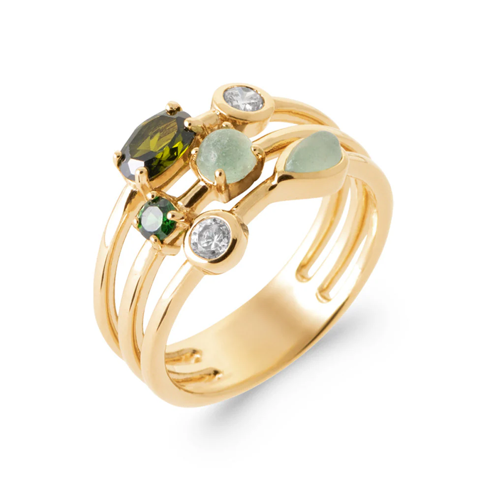 Bobbi Grace - 3 Row Green Stone Ring