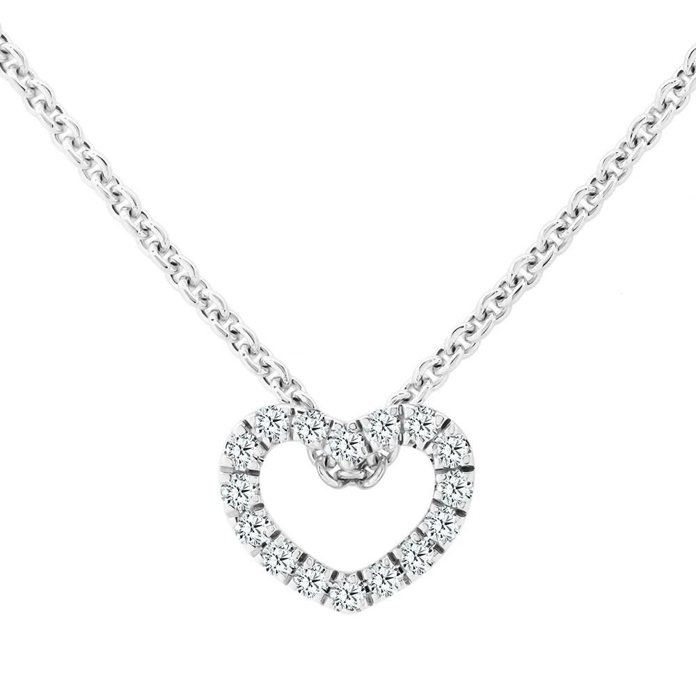 Claw Set Diamond Heart Pendant Necklace With 9ct White Gold Chain