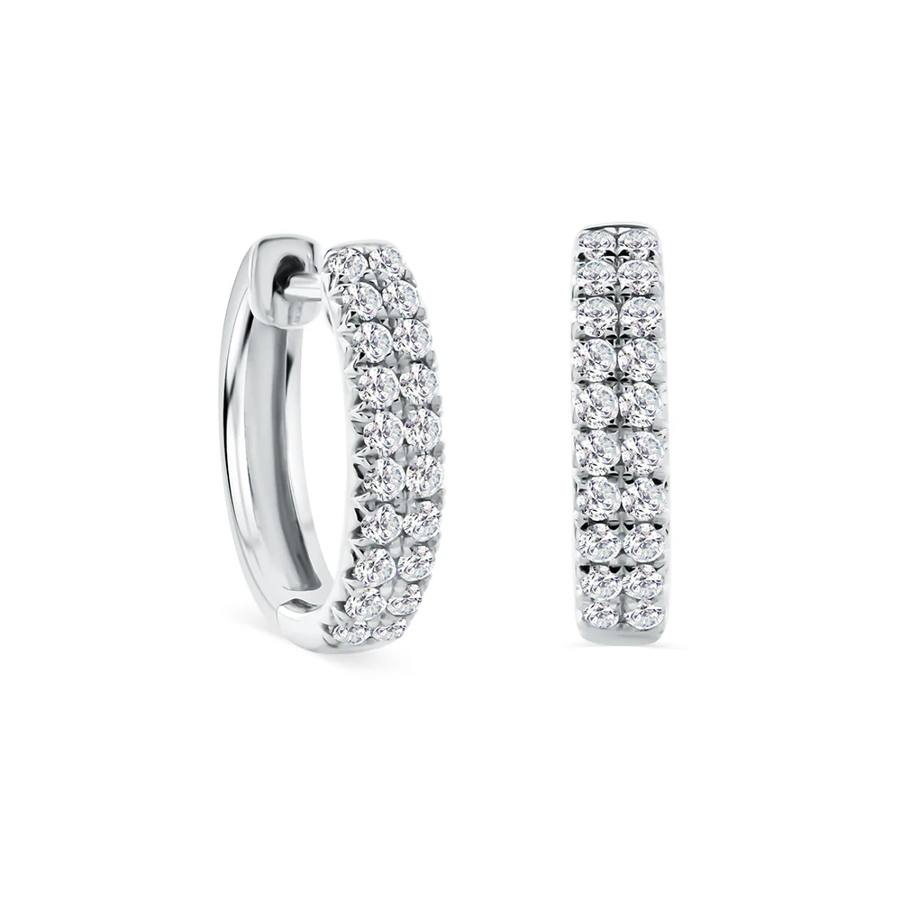 Double Row Claw Set Diamond Huggie Earrings in 18ct White Gold