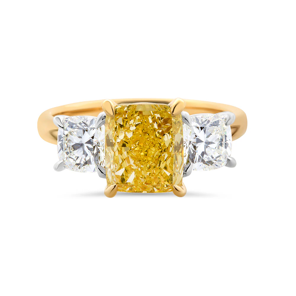 Enhanced Radiant Yellow Diamond with Cushion Cut Side Stones 2.96ct TDW