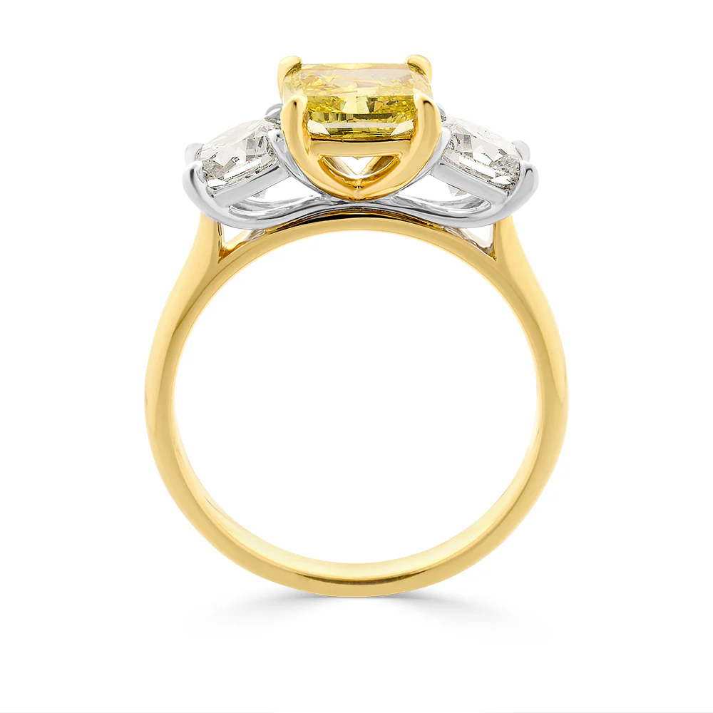 Enhanced Radiant Yellow Diamond with Cushion Cut Side Stones 2.96ct TDW - Image 2