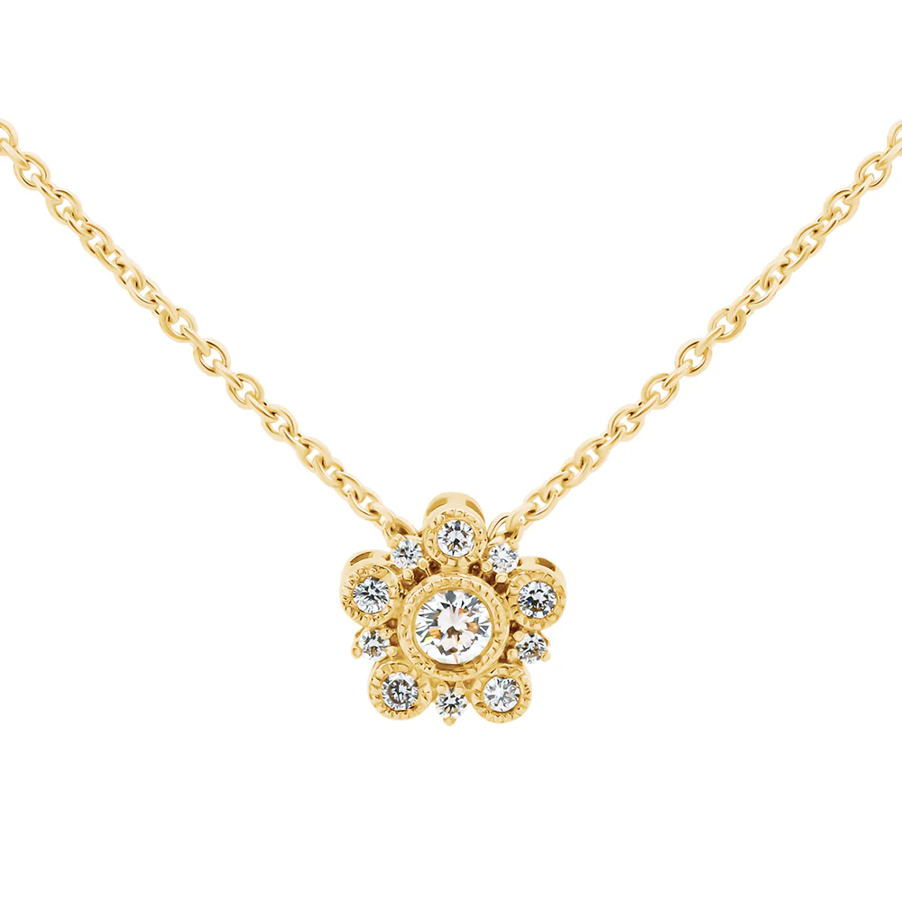 Floral Inspired Bezel Set Diamond Pendant Necklace 9ct Yellow Gold
