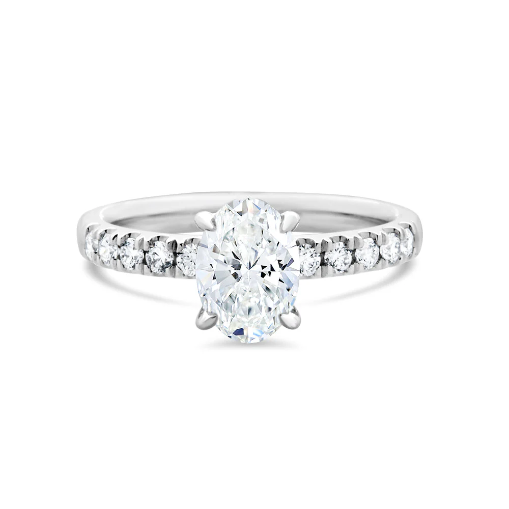 Lab Grown Oval Solitaire Ring with Shoulder Diamonds 1.25ct