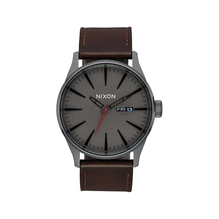 Nixon Sentry Leather Gunmetal & Brown Watch - A105-2737-00