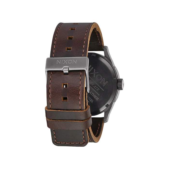Nixon Sentry Leather Gunmetal & Brown Watch - A105-2737-00 - Image 3