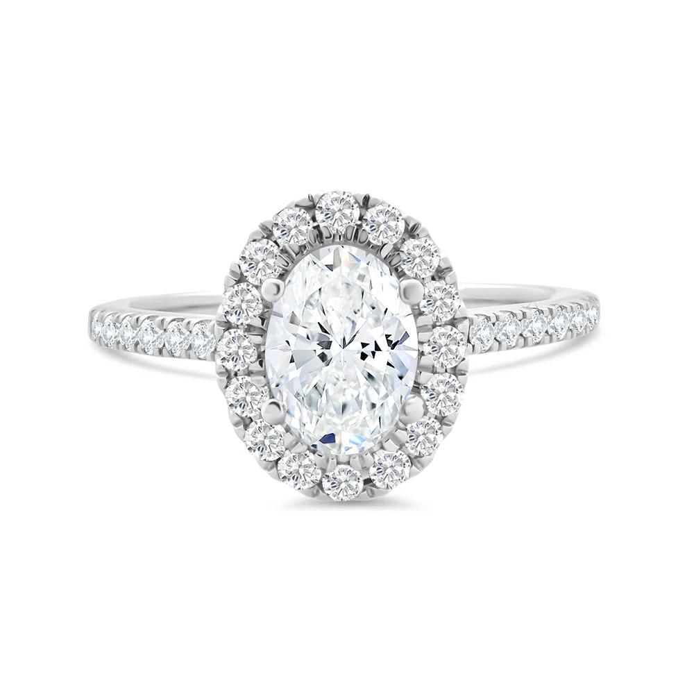 Oval Halo Lab Grown Diamond Ring with Shoulder Stones 1.47ct