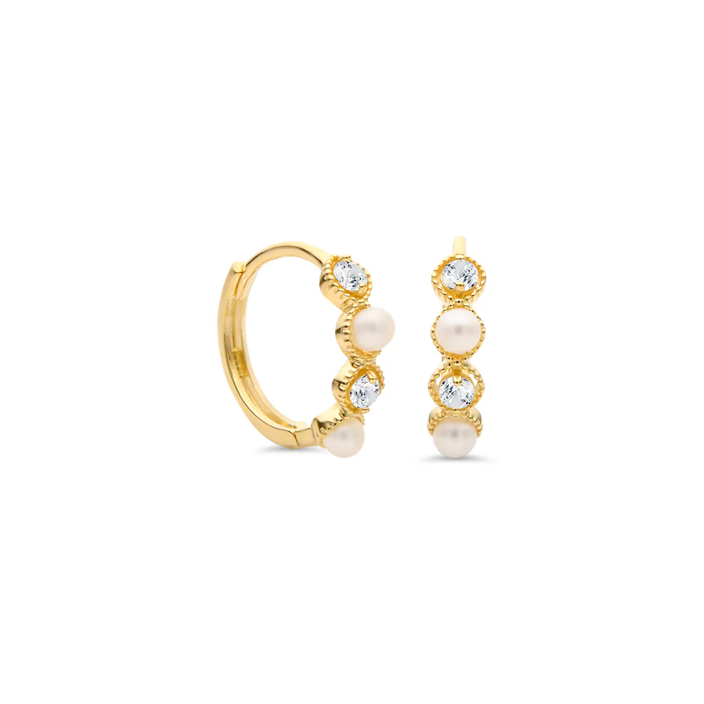 Pearl & Cubic Zirconia Huggie Earrings
