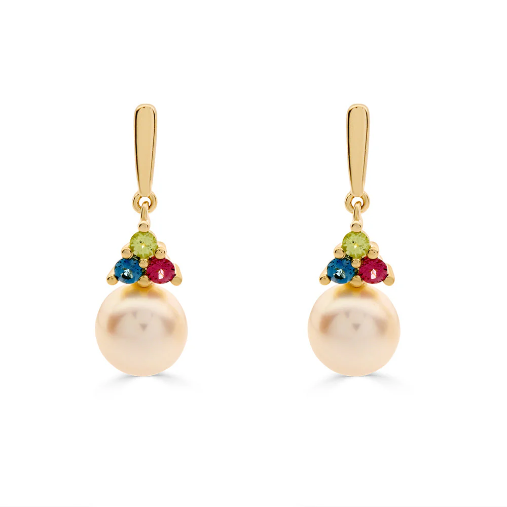 Pearl, Topaz, Garnet & Peridot Drop Earrings
