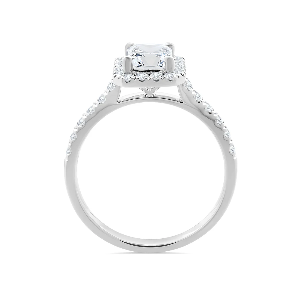 Radiant Cut Halo Lab Grown Diamond Ring with Shoulder Diamonds - Image 2