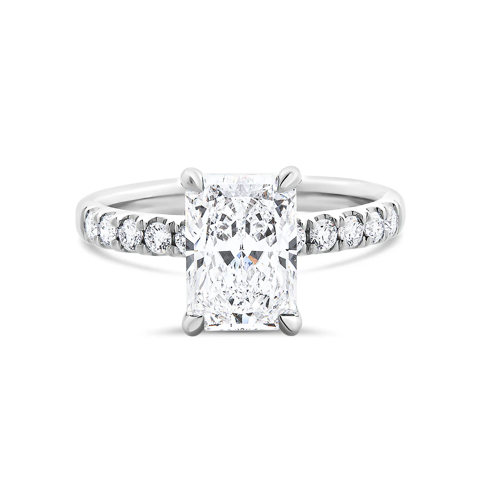 Radiant Cut Solitaire Lab Grown Diamond Ring with Shoulder Diamonds 2.25ct TDW