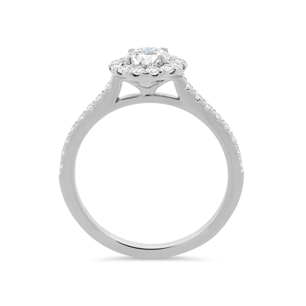 Round Brilliant Cut Halo Lab Grown Diamond Ring with Shoulder Stones 0.86ct TDW - Image 2