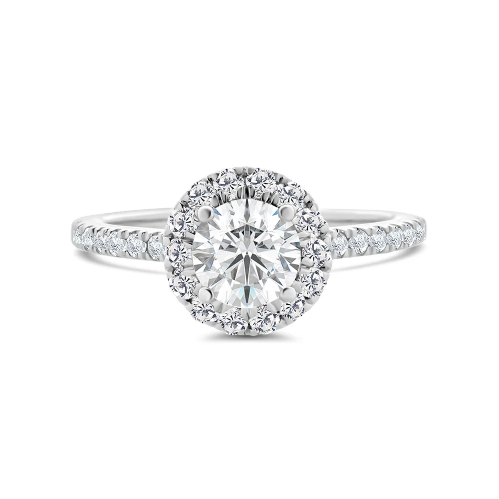 Round Brilliant Cut Halo Lab Grown Diamond Ring with Shoulder Stones 1.16ct TDW