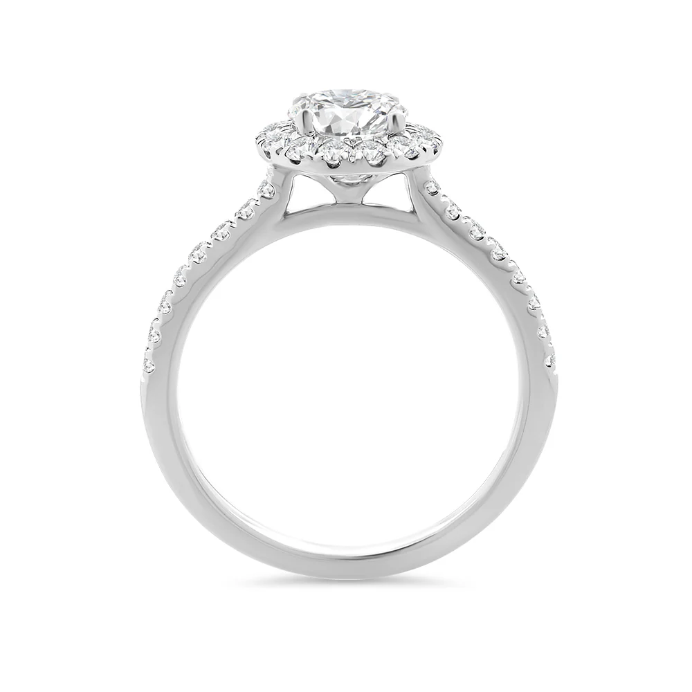 Round Brilliant Cut Halo Lab Grown Diamond Ring with Shoulder Stones 1.16ct TDW - Image 2
