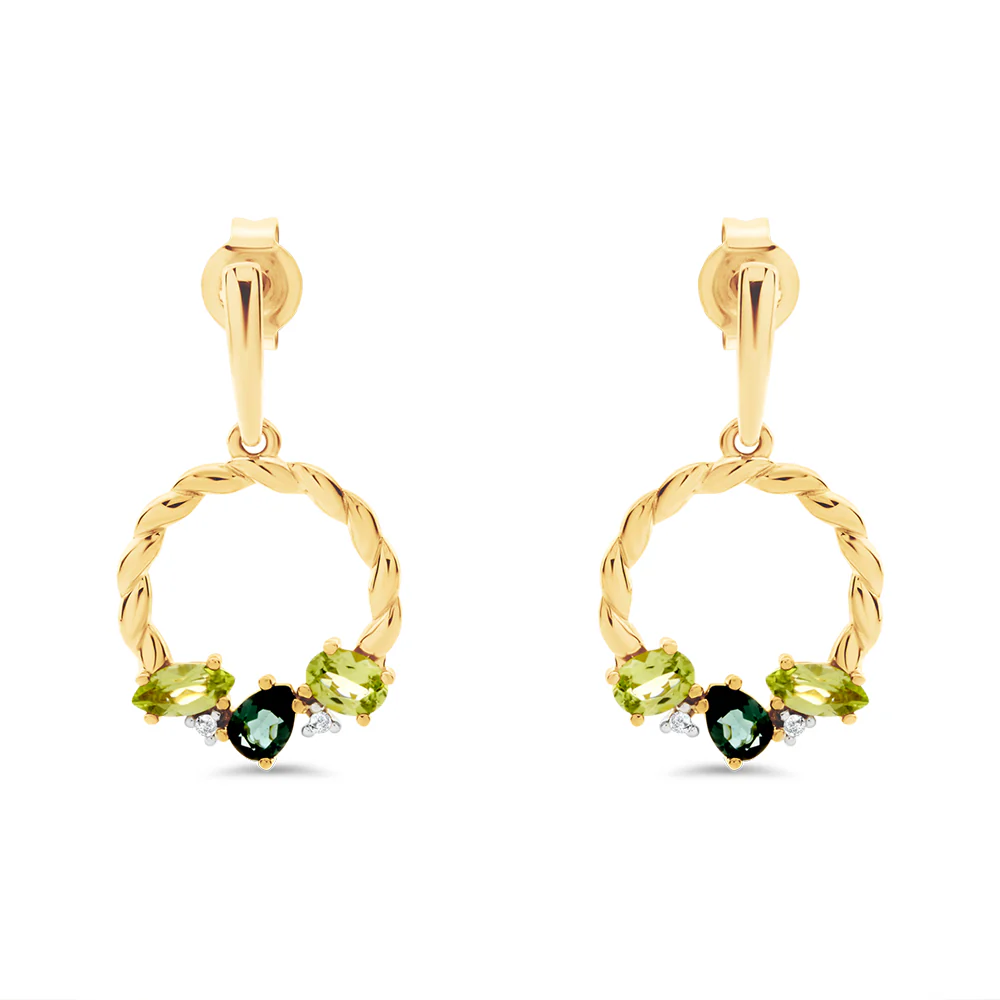 Tourmaline, Peridot & Diamond Stud Earrings