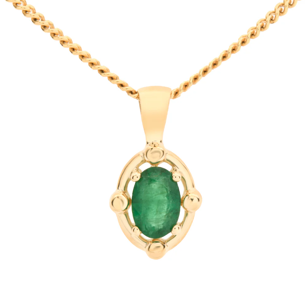 Vintage Inspired Art-Deco Oval Emerald Pendant Necklace