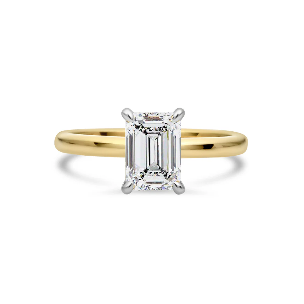 Yellow Gold Emerald Cut Lab Grown Diamond Solitaire With Hidden Halo